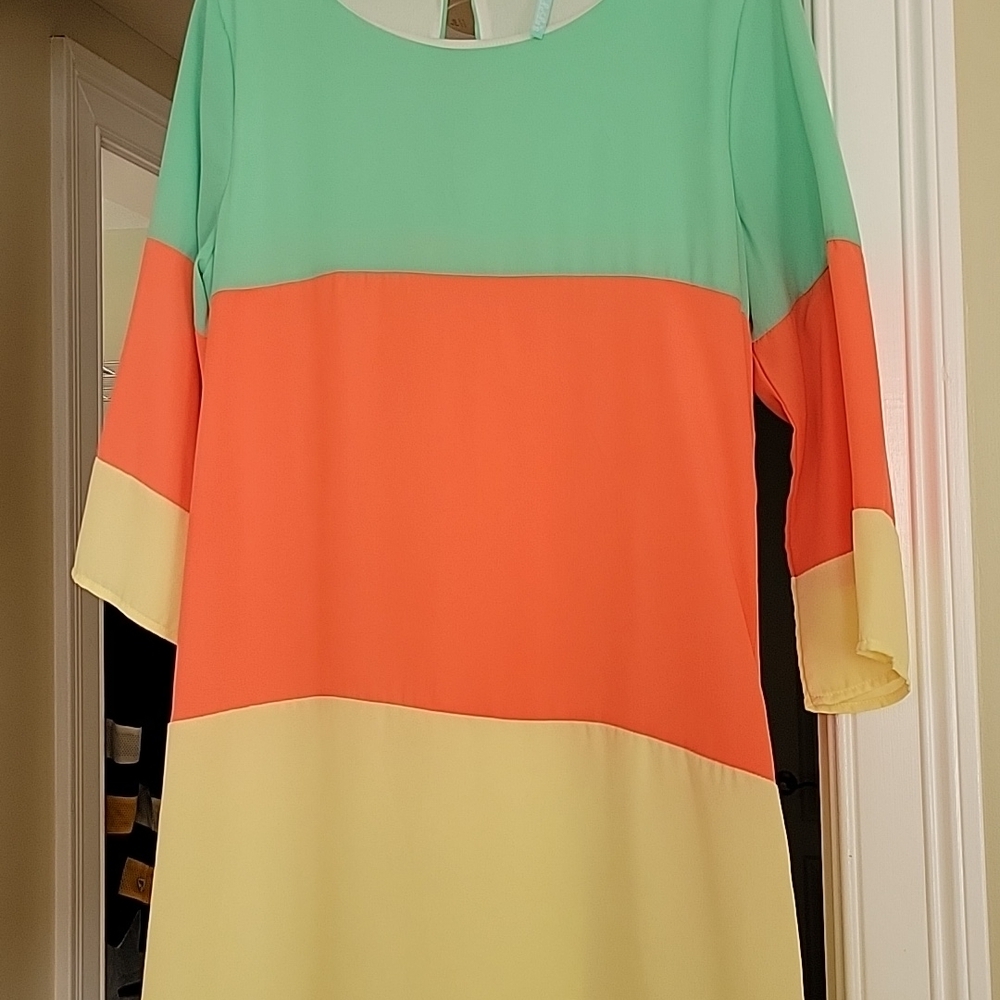 Lulus Colorblock Dress S Mint Coral Yellow Shift Spring Summer - Picture 2 of 5